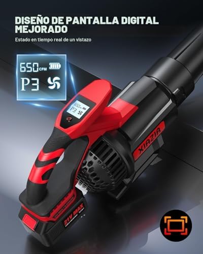 Soprador de folhas sem fios com ecrã LCD, 3 velocidades, pilhas de 2×4,0Ah e carregador rápido, soprador elétrico leve para cuidados de jardim, entrada, folhas, pó e neve