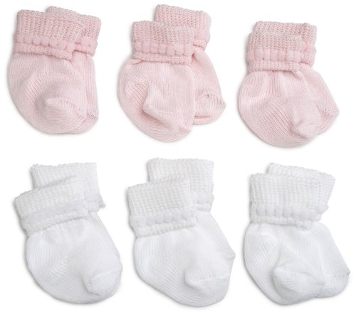 Jefferies Socks Rock-A-Bye Bootie, 6 Pack, White/Pink, 0-9 Months