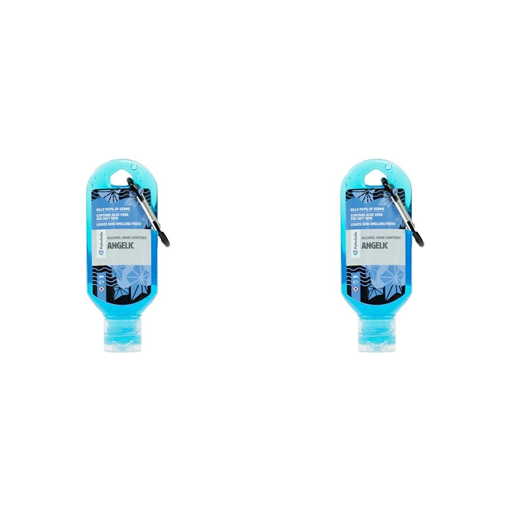 Palm Safe Angelic 60ml Anti Bacterial Premium Hand Sanitiser Travel Size Refillable Clip Bottle Quick Drying Non Sticky Extra Moisturising Kills 99.9% of Viruses and Bacteria (Pack of 2)