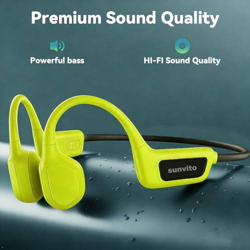 sunvito Bone Conduction Swimming Headphones - IPX8 Waterproof Open-Ear Headphones with Built-in MP3 Player, Bluetooth 5.4 Sports Headphones for Swimming Surfing Running & Cycling (Green)