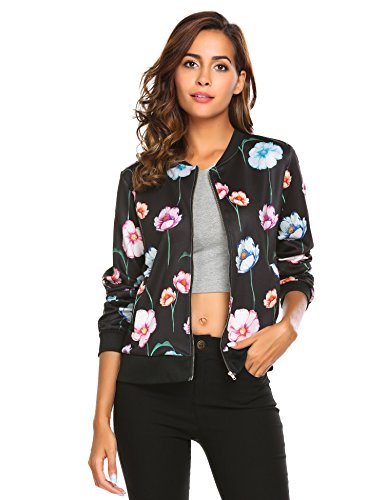 Zeagoo Women s Graffiti Print Short Bomber Jacket Coat (Medium, Black)