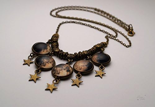 Yellow Moon Phase Necklace Luna Jewelry Moon Cycle Space Universe Lunar Eclipse