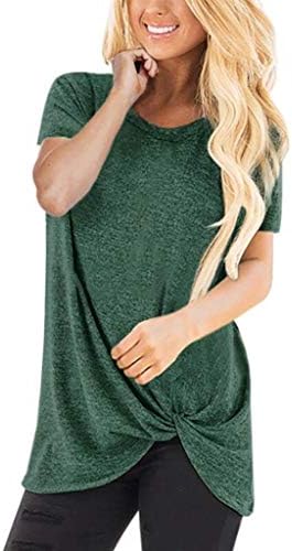 Xturfuo 2019 Spring Plus Size Women's Blouse Solid Color Round Neck Irregular Hem Knotted Short-Sleeved Shirt