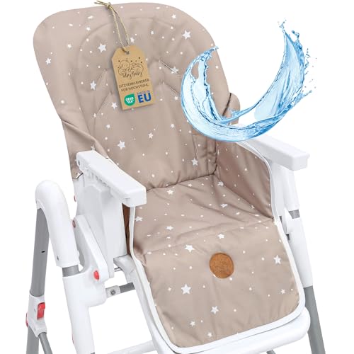 Universal Baby High Chair Cover – Children's and Girls' High Chair Cushion with a Stable Waterproof Cover Oeko-Tex Certified Beige with White Stars