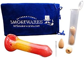 Glass Kit with Padded Pouch, Incense Down Draft, Smell Proof Water Tight Pop Top Tube Incense Holder, and Stainless Steel Pipe Cleaner Pick (Red Lava, 4 Inch)