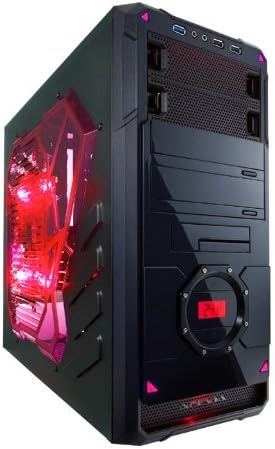 APEVIA X-Dreamer 4 ATX Mid Tower Gaming Case with 5 Fans, Large Red Tinted Side Window, LCD Temperature Display, USB2.0/USB3.0/HD Audio Ports, Hard Disk Hot Swap Bay for 3.5"/2.5" Drive, up to 7 x Cooling Fan Space - Black/Red.
