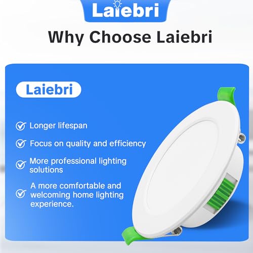 Laiebri Pack of 10 Pack Recessed LED 230 V White - Ceiling Spotlights IP44 - Recessed Ceiling Spotlights Ø68-80 mm, 2700 K/4000 K/6500K Ceiling Light LED Ceiling Light for Bathroom Kitchen