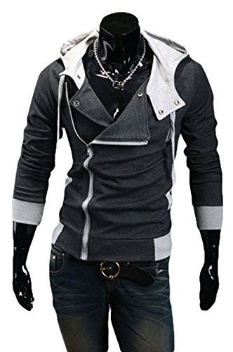 King Ma Men's Oblique Zipper Hoodie Casual Slim Fit Top Cosplay Costume Jacket
