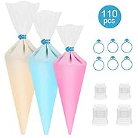 esafio 100 Pieces Pastry Piping Bags Disposable Cake Decorating Bags(3 different sizes 12"+16"+18") Anti-Burst Cupcake Icing Bags for all Size Tips Couplers-Bonus 6 Piping Bag Ties and 4 Couplers