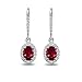 Sterling Silver Synthetic Ruby Oval Dangle Halo Leverback Earrings with White Topaz Accents