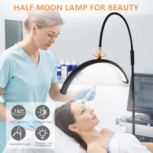 MeoYlaery Eyelash Extension Lamp, Half Moon with Remote Control, On Stand with 360° Adjustable Head, 3000K-6000K, Professional Aesthetic for Tattoo, Makeup Artisans