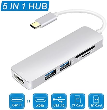 Type C Hub 5 in 1 Multi-port Adapter USB C Hub 4K HDMI Output &amp; SD TF Card Reader &amp; 2 USB3.0 Ports for New MackBook Pro/Google Chromebook/Samsung S8, etc