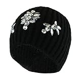 Cute Jeweled Winter Fashion Bling Beanie Hat, Rhinestone Knit Ribbed Skully Cap