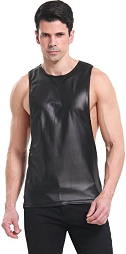 Uabrav Mens Bodybuilding Vest Muscle Sport Gym Faux Leather Fitness Tank top T-Shirt