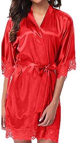 Women's Lady Sexy Lace Sleepwear Satin Nightwear Lingerie Pajamas Suit V Collar Robe Dress Satin Silk Babydoll Lace Dress High