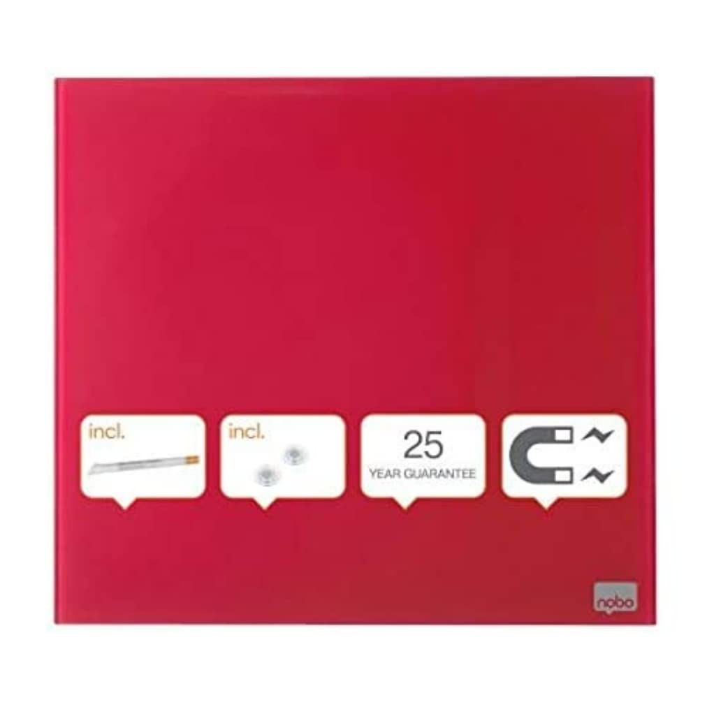Nobo Glass Whiteboard, Magnetic, 300 x 300 mm Square Tile Design, Includes Glassboard Marker, Magnets and Fitting Kit, Red, 1903954