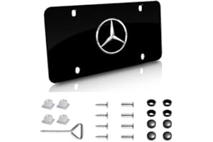 GENERIC 3D Chrome Stainless Steel Front License Plate for Mercedes Benz- Perfect for American Standard Size, Includes Matching Screw Caps(Black)