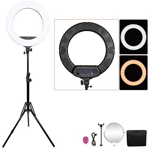 Ring Light, 18 Inch / 45.6cm 100W Dimmable LED Ring Light, Adjustable Color Temperature 3200K-5800K, with Bluetooth Remote Control/Mobile Phone Holder/Makeup Mirror-Black