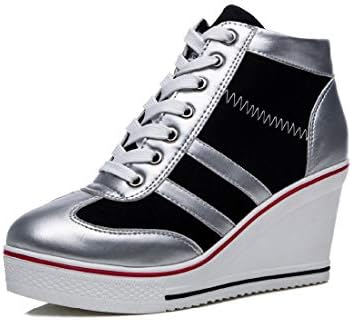 silver high heel sneakers