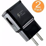 Adaptive Fast Charging Block USB Wall Charger Adapter Fits Samsung Galaxy S25/S24/S23/S22/S22 Ultra/S21/S20/S10/S9/S8/S7/Edge/Note 10 Quick Charge (Black, 2 Pack)