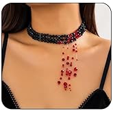Gothic Blood Drop Fringe Necklace,Vintage Crystal Blooddrip Choker Punk Style Multi-layered Pearl Beaded Necklaces Goth Vampire Clavicle Halloween Jewelry Decorations