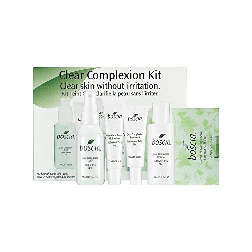 boscia Clear Complexion Kit - This set contains:- 1.7 oz Clear Complexion Tonic, - 0.5 oz Clear Complexion Moisturizer, - 0.5 oz Clear Complexion Treatment, - 1.7 oz Clear Complexion Cleanser, - 25 Sheets Green Tea Blotting Linens by boscia