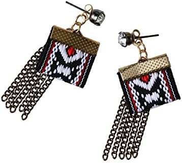Myun Bohemian Gypsy Ethnic Pattern Drop Dangle Curb Chain Tassel Earrings Stud for Women Fashion Jewelry