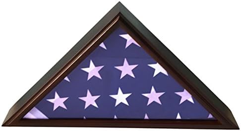 DECOMIL 5x9 Flag Display Case for Burial and Veteran Flags – Solid Wood Flag Box with Custom Brass Name Plate, Wall Mount or Free Standing, Plexiglass Protection, Cherry