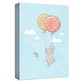 Cartoon Rabbit Flying with Mouse in Sky Painting...