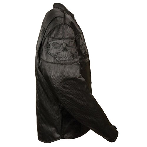 Milwaukee Leather Mens Reflective Skulls Black Textile Jacket with Gun Pockets - Large
