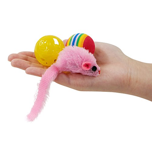 Pet Craft Supply Cat Toy Set - Multi Color Rainbow cat accessories - cat supplies - kitty toys - cat plush toy pack - cat wand catnip mice value pack set of 15 toys
