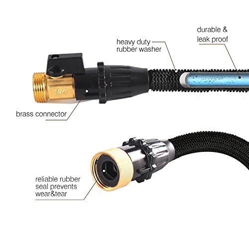 50Ft Expandable Garden Hose & Heavy Duty Hose, 2018 Leakproof Solid Strongest Triple Latex Water Hose with Free Multi Function Spray Nozzle, Sprinker, Replacement Gasket & Cable Tie, Rust Proof