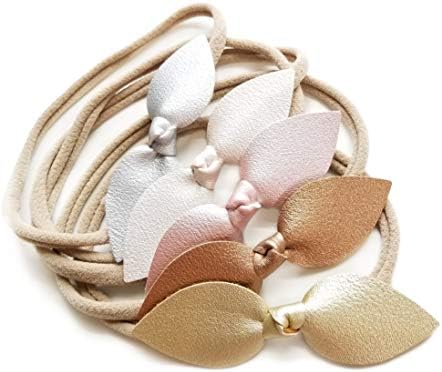 Vanaguelite Baby headbands, faux leather baby bows, nylon headband, newborn to toddler, Set of 5, (Pearly)