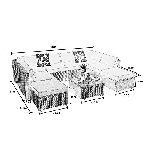 PHI VILLA Patio Furniture Set Outdoor Wicker Sectional Sofa, Low Back