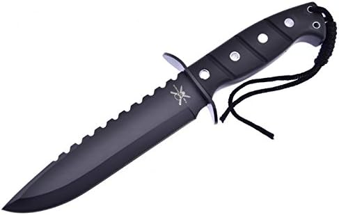 Black Sharp Cased 12" Fixed Serated Blade Precision Cutting Bowie Strong Rubber Grip Handle Versatile Outdoor Mountain Hunting Camping Tool Extreme Weapon Survival Knife