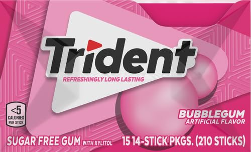 TRIDENT BUBBLEGUM SUGAR-FREE GUM, 14 COUNT (PACK OF 15)
