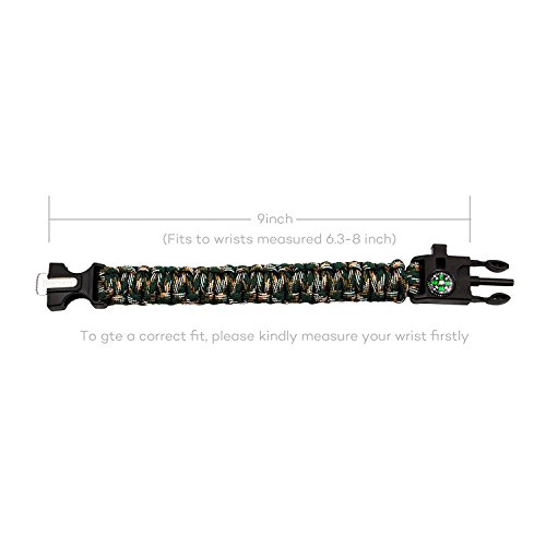 Epartswide Multifunctional Outdoor Survival Paracord Bracelet with Flint Fire Starter,Compass,Emergency Whistle&Knife/Scraper Pack of 7 - Thumbnail 2
