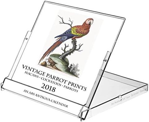 Ars Antigua 2018 Vintage Parrot Prints • 16 month CD-style Desk Calendar (Nov. 1, 2017 - Feb. 28, 2019), Choose the image you want displayed for any month.
