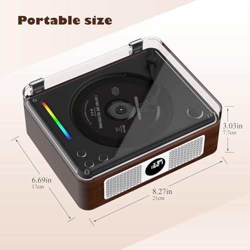 CD Player Portable, Retro CD Bluetooth Player with Dual HiFi Speakers, 2600mAh Rechargeable CD Player for Home with Remote Control,Support USB/AUX,Headphone Jack,Optical Brown