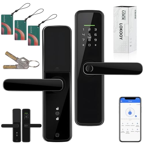 LOKOOY Cerradura Inteligente L2 WIFI, Alarma Anti-forzamiento, 6 Métodos de Apertura, WIFI/App/TT LOCK App Bluetooth/Huella Digital/Tarjeta IC, Negro