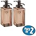 mDesign Decorative Square Glass Refillable Liquid Soap Dispenser Pump Bottle for Bathroom Vanity Countertop, Kitchen Sink - Holds Hand/Dish Soap, Hand Sanitizer, Essential Oils - 2 Pack - Sand/Bronze