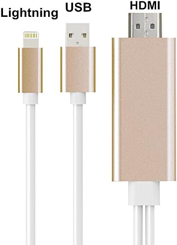 Lightning Cable to HDMI, Lightning to HDTV Cable Digital AV to 1080P HDMI Adapter Cord Connector Converter for iPhone iPad iPod to Mirroring on TV/Projector, Plug and Play, Support iOS 8 - 11 (Gold)