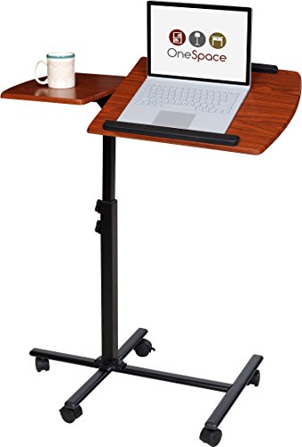 OneSpace 50-JN01 Angle and Height Adjustable Mobile Laptop Computer Desk with Dual Surface, Cherry