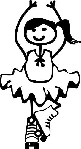 STICK FAMILY GIRL WEARING ROLLER SKATES 4" TALL WHITE DECAL - manufactured &amp; sold by EYECANDY DECALS only