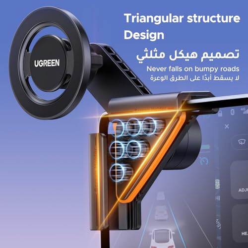 UGREEN for Tesla MagSafe Car Phone Holder Car Mount, [18 Strong Magnet], [360° Rotation], [One-Click Lock], Mobile Holder for Tesla, Fit for iPhone 17/16/15/14, Samsung S25/24/23
