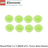 Brick Building Sets Original Parts: Element #4073 Round Plate 1 x 1 Stud (ServicePack of 8 - Transparent Neon Green)