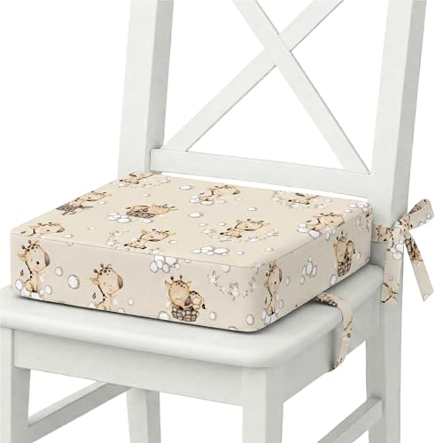 Children's Table Chair Riser 32 x 32 x 8 cm - Cushion with Adjustable Straps and Non-Slip Base for Dining Room - Cover Machine Washable at 30 Degrees Giraffe