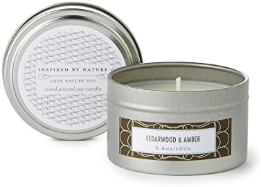 Natural Soy Candle, Cedarwood Amber Scented, Travel Tin, Clean Burning Non-Toxic, Fragrance Notes of Cedarwood, Amber, Sandalwood, Musk, Bergamot and Lavender, 25-30 Hrs 3.6oz Fill, by Love Nature NYC