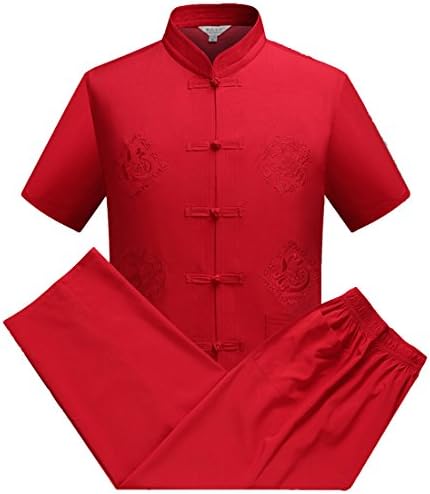 Partiss Mens Chinese Traditional Tai Chi Uniforms Kung Fu Clothing Tang Suit,Chinese L,Red