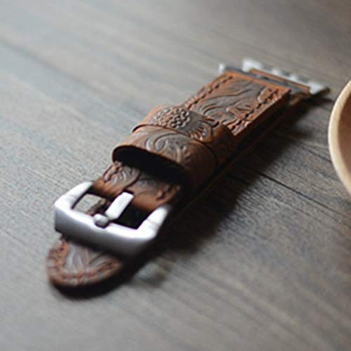 handmade Genuine Leather strap Apple Watch Band iwatch 42 mm iwatch Strap Replacement Band with Stainless Metal Clasp for Apple Watch Series 3 Series 2 Series 1 Sport and Edition,24mm Brown